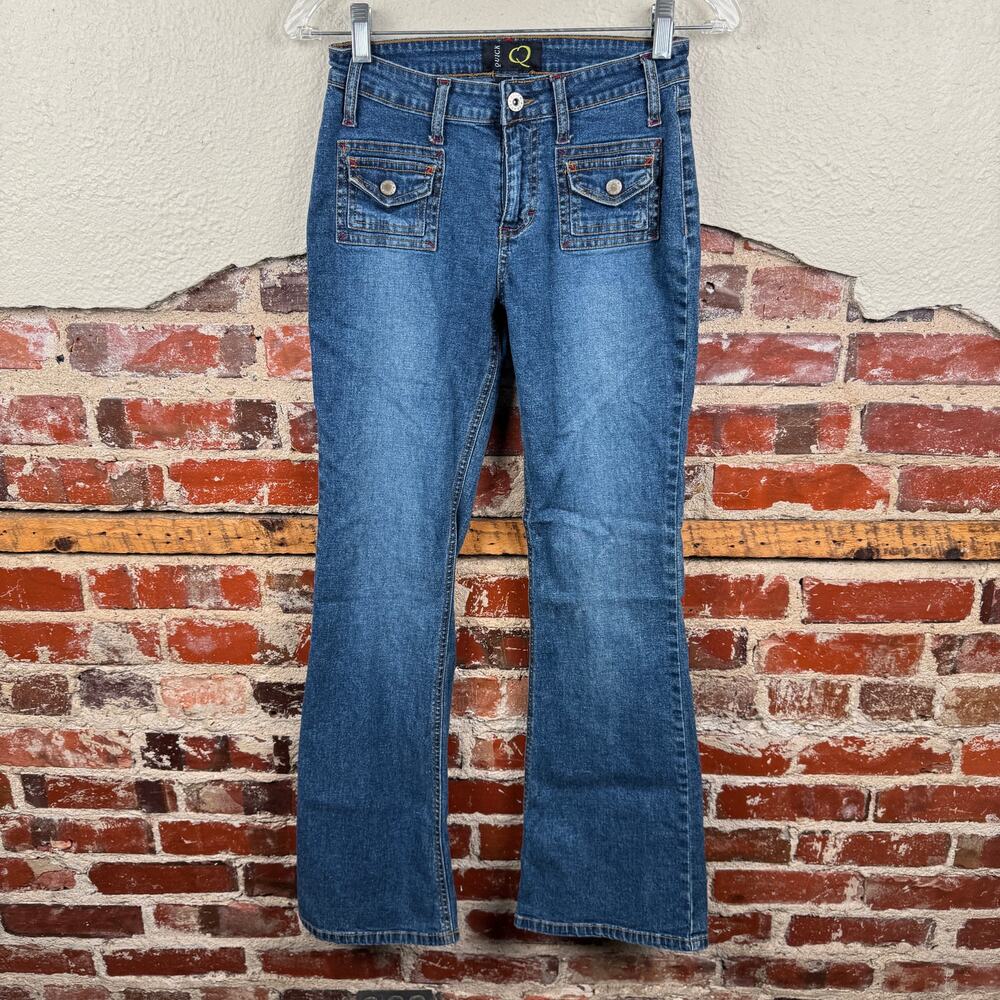 Vintage Quick Jeans Size 27 Medium Wash Mid Rise Bareback Flare Leg Cute Y2K